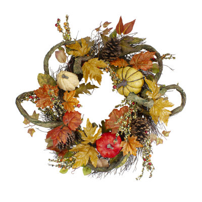 Northlight 24in Sunflower Pumpkin Foliage And Pine Cone Fall Harvest Indoor Wreath