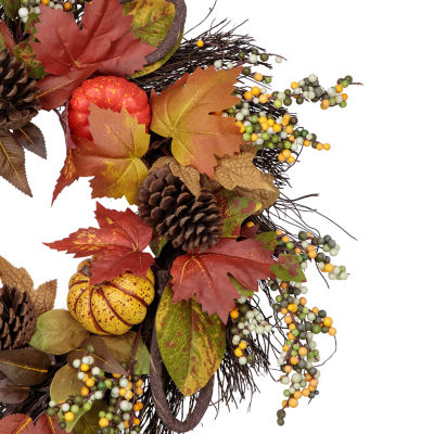 Northlight 24in Sunflower Pumpkin Foliage And Pine Cone Fall Harvest Indoor Wreath