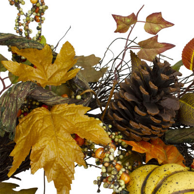 Northlight 24in Sunflower Pumpkin Foliage And Pine Cone Fall Harvest Wreath