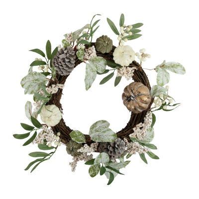 Northlight 20in Pumpkin And Berries With Pinecones Artificial Fall Harvest Twig Indoor Wreath