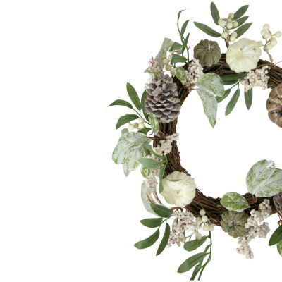 Northlight 20in Pumpkin And Berries With Pinecones Artificial Fall Harvest Twig Wreath