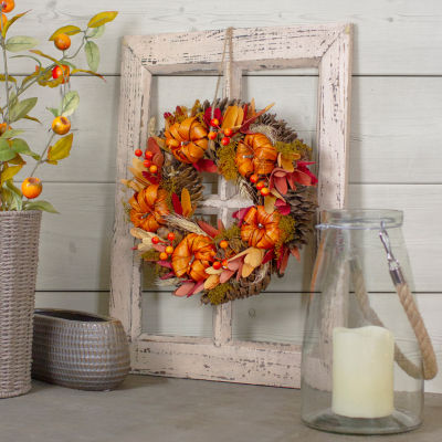 Northlight 13in Orange Pumpkins And Berries Autumn Harvest Wreath