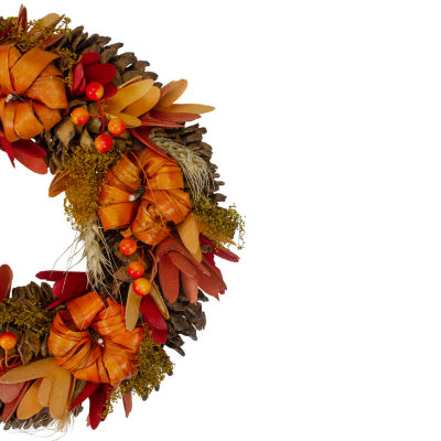 Northlight 13in Orange Pumpkins And Berries Autumn Harvest Wreath