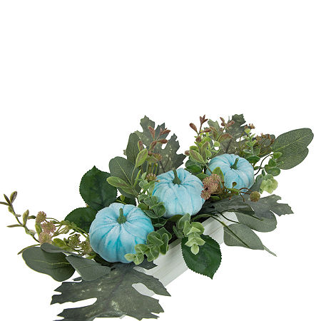 Northlight 18in Fall Harvest Foliage And Blue Pumpkins Wood Planter, One Size, Blue