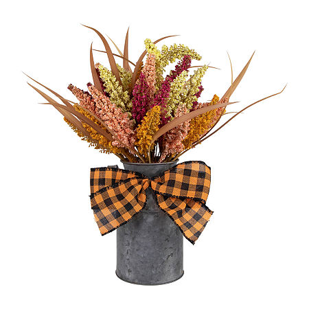 Northlight 18in Autumn Harvest Foliage In Canister Floral Arrangement, One Size, Orange