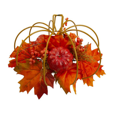 Northlight 12in Autumn Harvest Maple Leaf And Berry Pumpkin Centerpiece Tabletop Decor