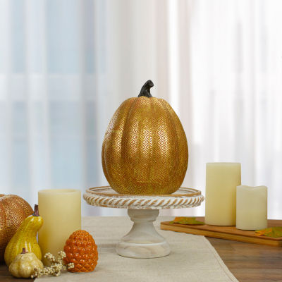 Northlight 9.75in Gold And Orange Greek Key Textured Autumn Pumpkin Tabletop Decor