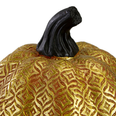 Northlight 9.75in Gold And Orange Greek Key Textured Autumn Pumpkin Tabletop Decor