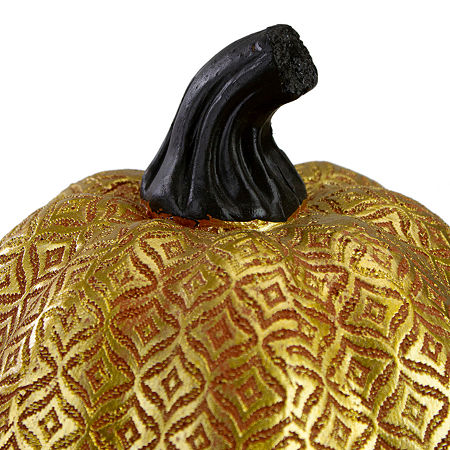 Northlight 9.75in Gold And Orange Greek Key Textured Autumn Pumpkin Thanksgiving Tabletop Decor, One Size