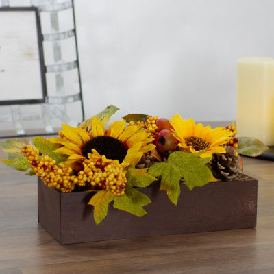 Northlight 10in Yellow And Brown Sunflowers Leaves Fall Harvest Floral Arrangement