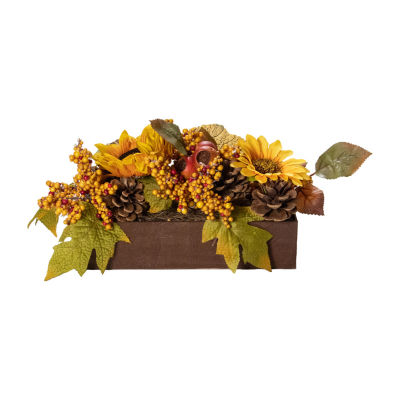 Northlight 10in Yellow And Brown Sunflowers Leaves Fall Harvest Floral Arrangement