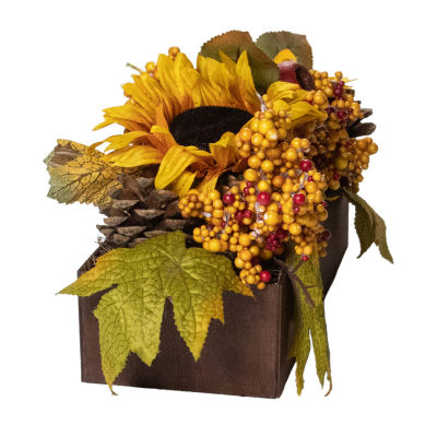 Northlight 10in Yellow And Brown Sunflowers Leaves Fall Harvest Floral Arrangement