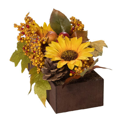 Northlight 10in Yellow And Brown Sunflowers Leaves Fall Harvest Floral Arrangement