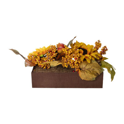 Northlight 10in Yellow And Brown Sunflowers Leaves Fall Harvest Floral Arrangement