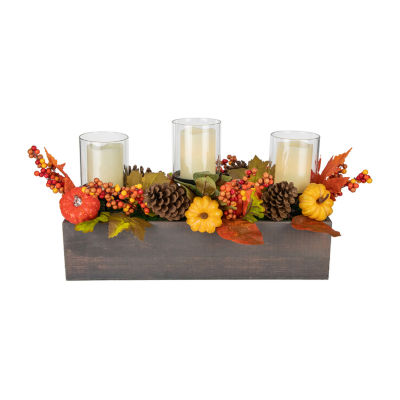 Northlight 27in Pumpkin Berry And Pine Cone Fall Harvest Triple Pillar Candle Holder