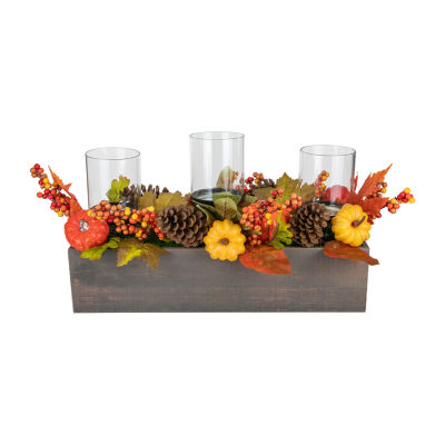 Northlight 27in Pumpkin Berry And Pine Cone Fall Harvest Triple Pillar Candle Holder