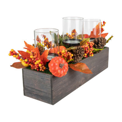 Northlight 27in Pumpkin Berry And Pine Cone Fall Harvest Triple Pillar Candle Holder