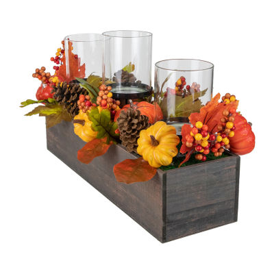 Northlight 27in Pumpkin Berry And Pine Cone Fall Harvest Triple Pillar Candle Holder