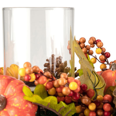 Northlight 27in Pumpkin Berry And Pine Cone Fall Harvest Triple Pillar Candle Holder