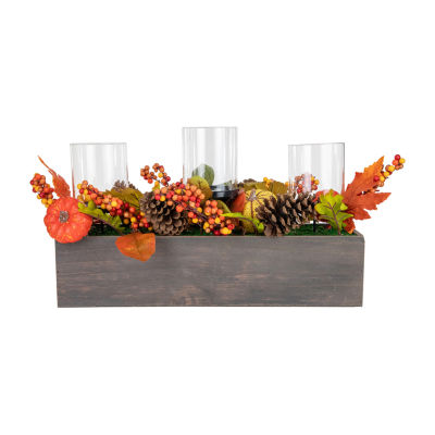 Northlight 27in Pumpkin Berry And Pine Cone Fall Harvest Triple Pillar Candle Holder