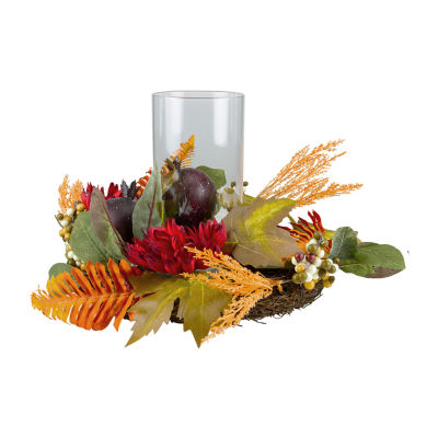 Northlight 22in Mums With Pomegranate Fall Centerpiece Candle Holder