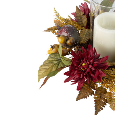 Northlight 22in Mums With Pomegranate Fall Centerpiece Candle Holder