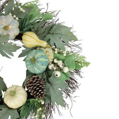 Northlight 22in Green And White Pumpkins With Berries Artificial Fall Harvest Wreath