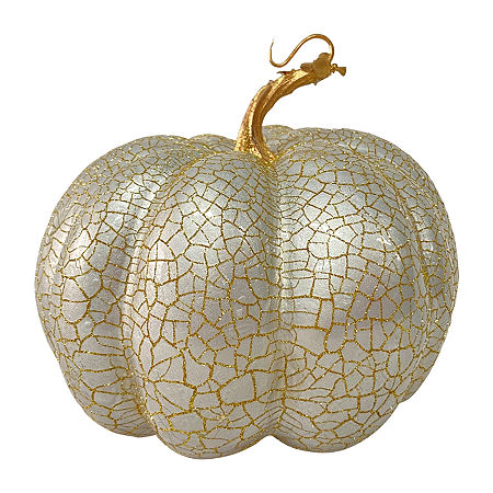 Northlight 9in Champagne Gold Crackled Fall Harvest Pumpkin Tabletop Decor, One Size, Beige