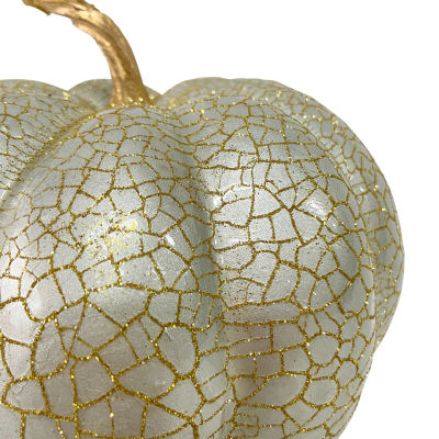 Northlight 9in Champagne Gold Crackled Fall Harvest Pumpkin Tabletop Decor