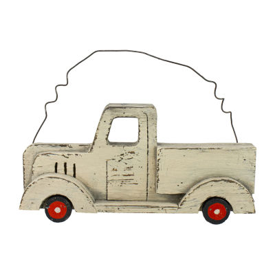 Northlight 11.75in White Wooden Pick Up Truck Fall Harvest Wall Sign