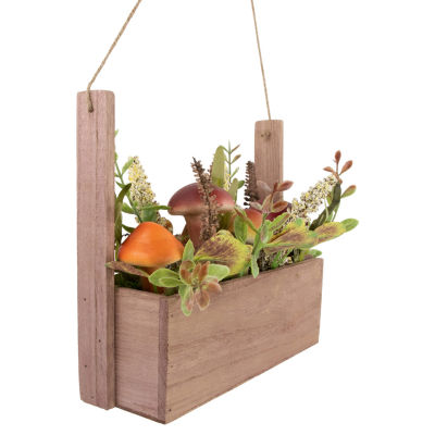 Northlight 19in Mushroom And Foliage Wooden Fall Harvest Hanging Wall Basket