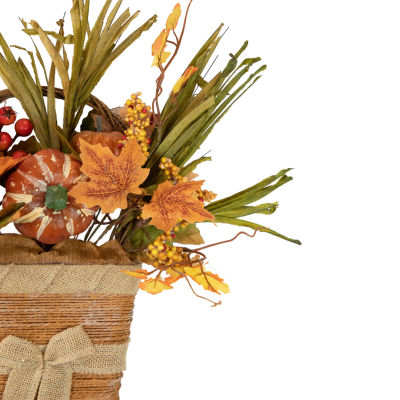 Northlight 19in Artificial Fall Harvest Foliage With Bow Wall Basket