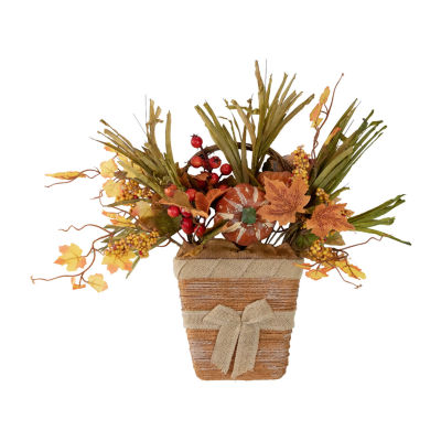 Northlight 19in Artificial Fall Harvest Foliage With Bow Wall Basket