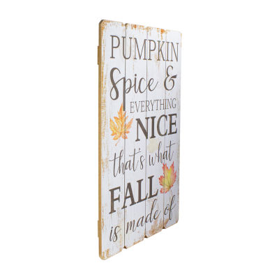 Northlight 23.5in White-Washed Pumpkin Spice Everything Nice Fall Wooden Hanging Wall Sign