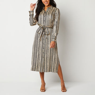 Worthington Long Sleeve Midi Shirt Dress