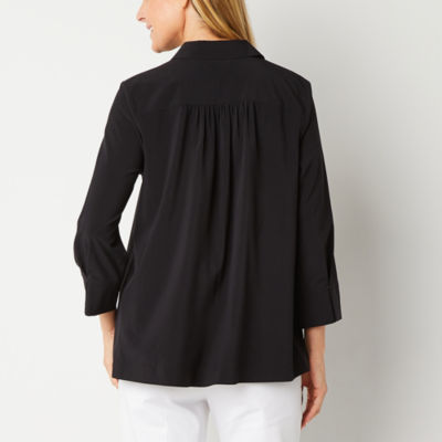 Liz Claiborne Womens 3/4 Sleeve Regular Fit Button-Down Shirt