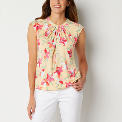 Liz Claiborne Womens Crew Neck Short Sleeve Blouse