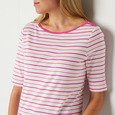 St. John's Bay Womens Boat Neck Elbow Sleeve T-Shirt