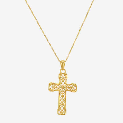 Made in Italy Womens 14K Gold Cross Pendant Necklace