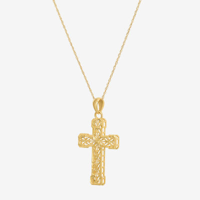 Made in Italy Womens 14K Gold Cross Pendant Necklace