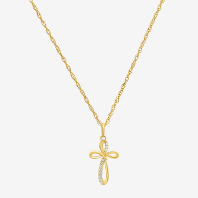 Womens White Cubic Zirconia 14K Gold Cross 18 Inch Pendant Necklace