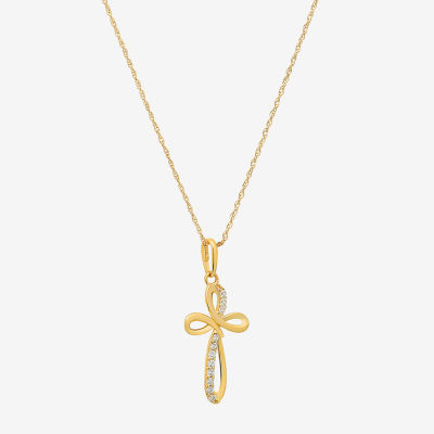 Womens White Cubic Zirconia 14K Gold Cross Pendant Necklaces