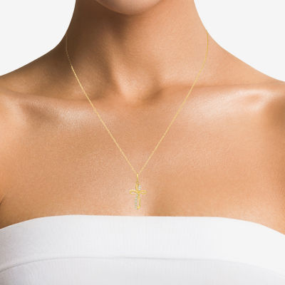 Womens White Cubic Zirconia 14K Gold Cross Pendant Necklaces