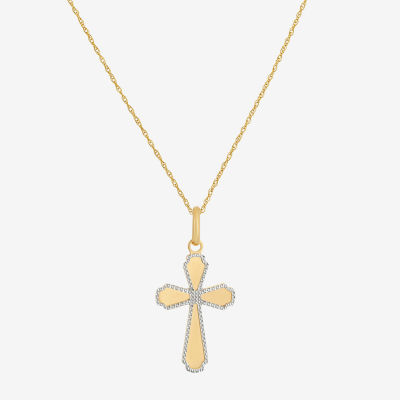 Made in Italy Womens 14K Two Tone Gold Cross Pendant Necklace