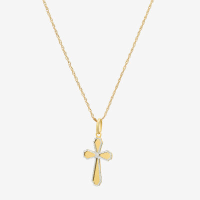 Made in Italy Womens 14K Two Tone Gold Cross 18 Inch Pendant Necklace