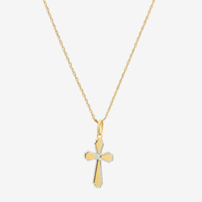 Made in Italy Womens 14K Two Tone Gold Cross Pendant Necklace