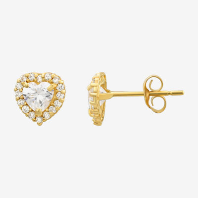 White Cubic Zirconia 14K Gold 7mm Heart Stud Earrings