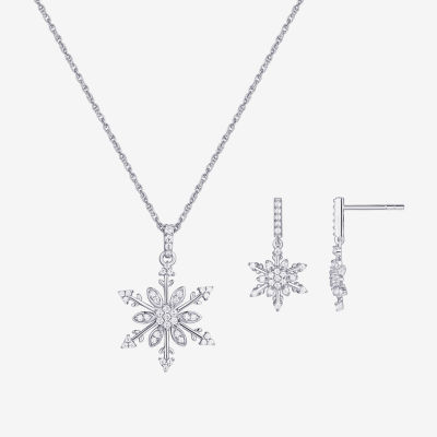 1928 White Cubic Zirconia Silver Tone Sterling Silver Snowflake 2-pc. Jewelry Set