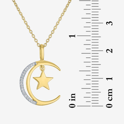 Diamond Accent (G-H / Si2-I1) Womens Lab Grown White 14K Gold Over Silver Sterling Moon Pendant Necklace