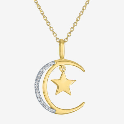 Diamond Accent (G-H / Si2-I1) Womens Lab Grown White 14K Gold Over Silver Sterling Moon Pendant Necklace